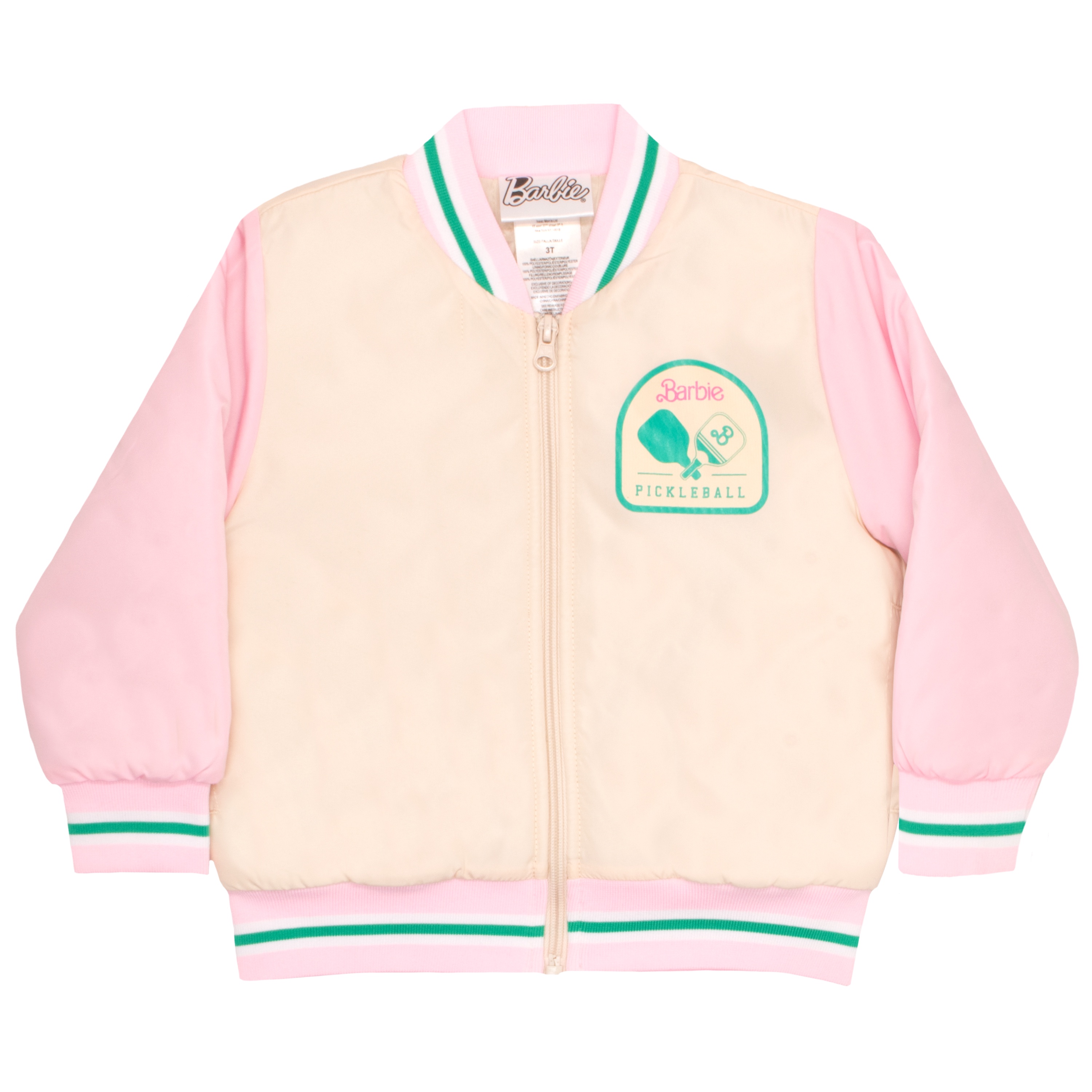 Barbie Girls Bomber Jacket, Zip-Up Bomber Jacket for Girls, Girl Power Outerwear, Varsity Jacket for Girls (Size 2T-6/6X)